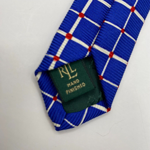 Vintage Lauren Ralph Lauren Windowpane Silk Tie Necktie Royal Blue Made in USA - Picture 6 of 7